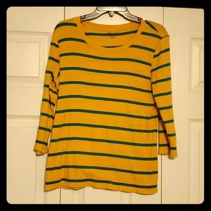 Mustard/teal striped 3/4 length top